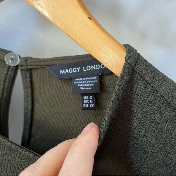 Maggy London Asymmetrical Drape Midi Dress In Olive 2 NWT - Picture 4 of 15